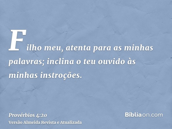 Filho meu, atenta para as minhas palavras; inclina o teu ouvido às minhas instroções.