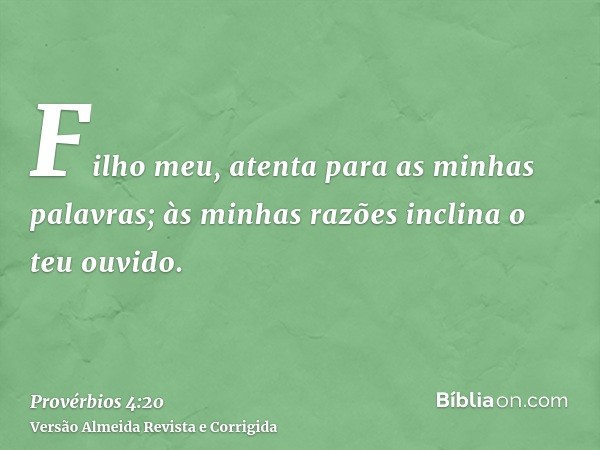 Filho meu, atenta para as minhas palavras; às minhas razões inclina o teu ouvido.