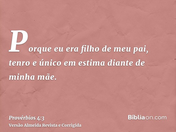 Porque eu era filho de meu pai, tenro e único em estima diante de minha mãe.