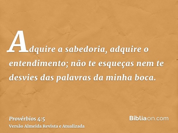 Adquire a sabedoria, adquire o entendimento; não te esqueças nem te desvies das palavras da minha boca.