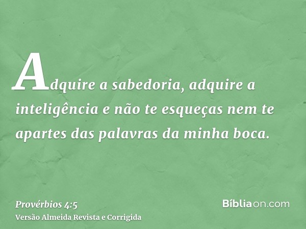 Adquire a sabedoria, adquire a inteligência e não te esqueças nem te apartes das palavras da minha boca.