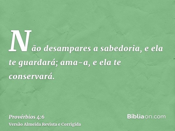 Não desampares a sabedoria, e ela te guardará; ama-a, e ela te conservará.