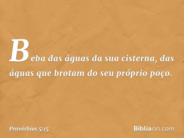 Beba das águas da sua cisterna,
das águas que brotam do seu próprio poço. -- Provérbios 5:15