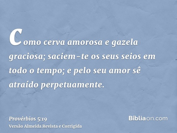 como cerva amorosa e gazela graciosa; saciem-te os seus seios em todo o tempo; e pelo seu amor sê atraído perpetuamente.