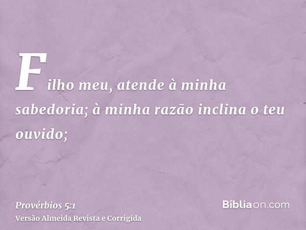 Filho meu, atende à minha sabedoria; à minha razão inclina o teu ouvido;