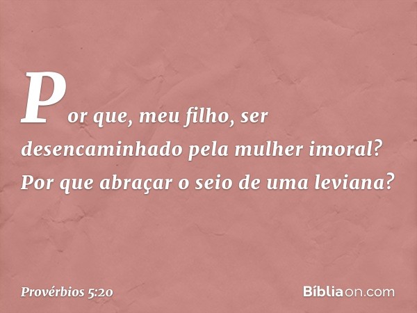 Por que, meu filho, ser desencaminhado
pela mulher imoral?
Por que abraçar o seio de uma leviana? -- Provérbios 5:20