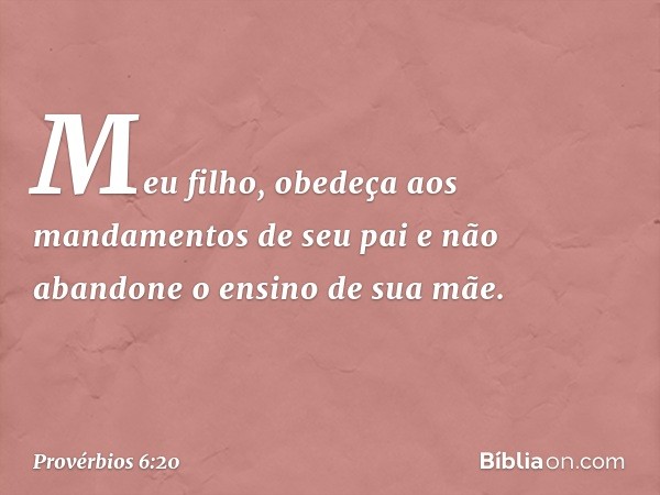 Meu filho,
obedeça aos mandamentos de seu pai
e não abandone o ensino de sua mãe. -- Provérbios 6:20