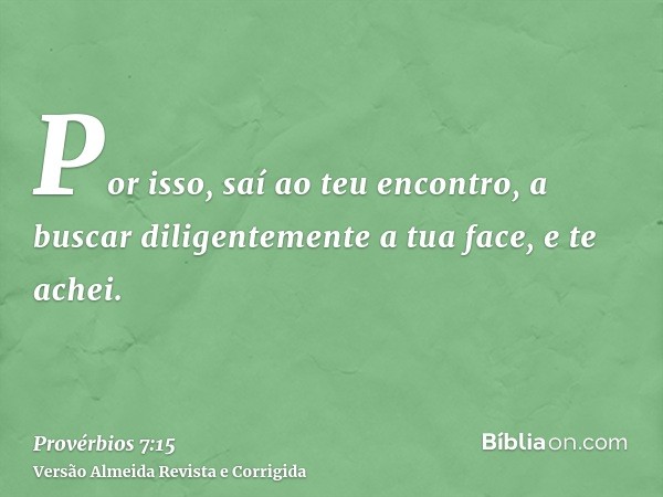 Por isso, saí ao teu encontro, a buscar diligentemente a tua face, e te achei.