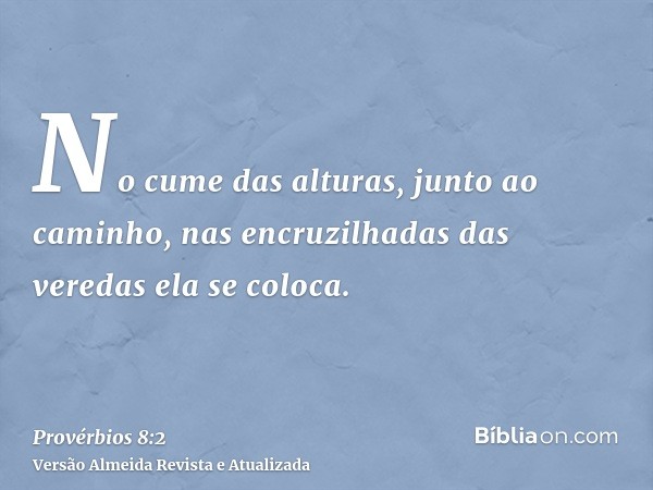 No cume das alturas, junto ao caminho, nas encruzilhadas das veredas ela se coloca.