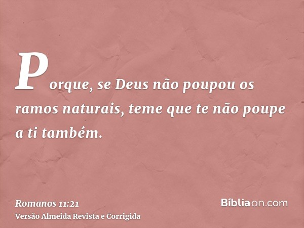 Porque, se Deus não poupou os ramos naturais, teme que te não poupe a ti também.