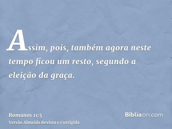Assim, pois, também agora neste tempo ficou um resto, segundo a eleição da graça.