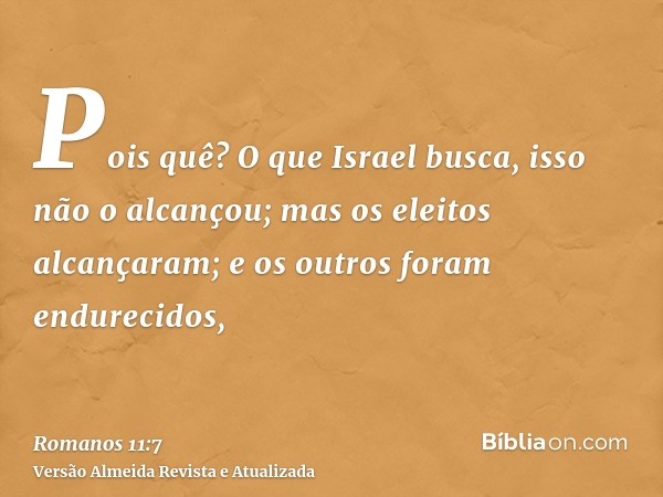 Pois quê? O que Israel busca, isso não o alcançou; mas os eleitos alcançaram; e os outros foram endurecidos,