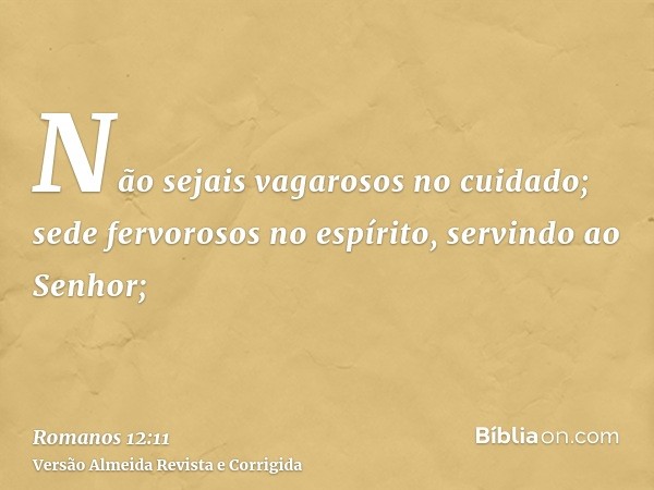 Não sejais vagarosos no cuidado; sede fervorosos no espírito, servindo ao Senhor;