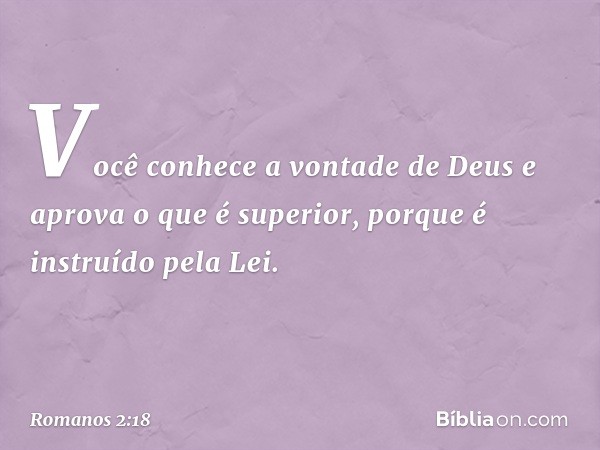 Você conhece a vontade de Deus e aprova o que é superior, porque é instruído pela Lei. -- Romanos 2:18