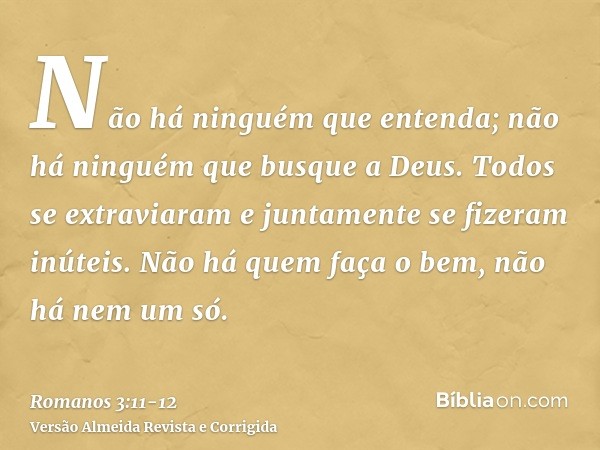 Não há ninguém que entenda; não há ninguém que busque a Deus.Todos se extraviaram e juntamente se fizeram inúteis. Não há quem faça o bem, não há nem um só.