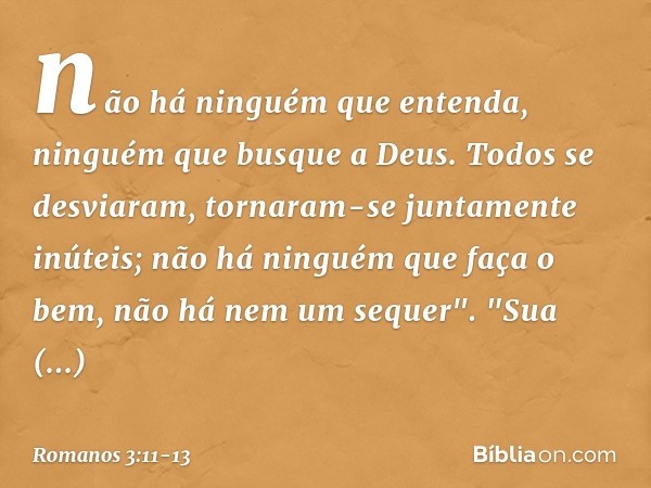 não há ninguém que entenda,
ninguém que busque a Deus. Todos se desviaram,
tornaram-se juntamente inúteis;
não há ninguém
que faça o bem,
não há nem um sequer".