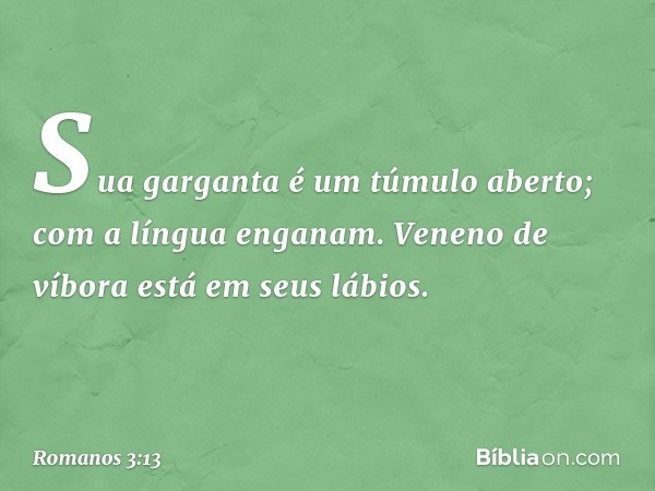 "Sua garganta
é um túmulo aberto;
com a língua enganam".
"Veneno de víbora
está em seus lábios". -- Romanos 3:13