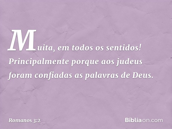 Muita, em todos os sentidos! Principalmente porque aos judeus foram confiadas as palavras de Deus. -- Romanos 3:2