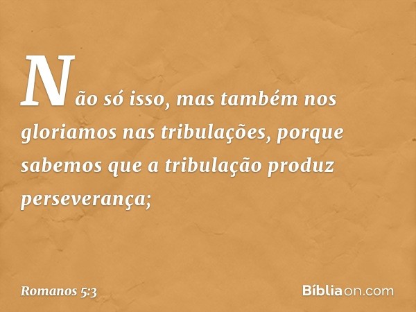 Não só isso, mas também nos gloriamos nas tribulações, porque sabemos que a tribulação produz perseverança; -- Romanos 5:3