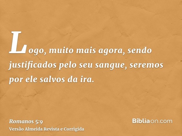 Logo, muito mais agora, sendo justificados pelo seu sangue, seremos por ele salvos da ira.