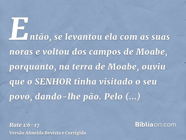 Então, se levantou ela com as suas noras e voltou dos campos de Moabe, porquanto, na terra de Moabe, ouviu que o SENHOR tinha visitado o seu povo, dando-lhe pão