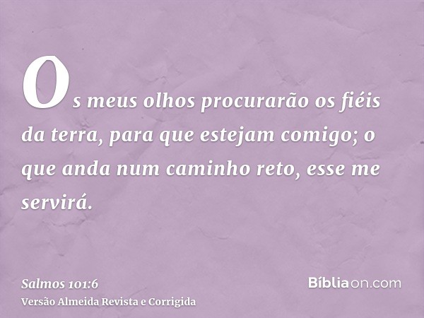 Os meus olhos procurarão os fiéis da terra, para que estejam comigo; o que anda num caminho reto, esse me servirá.
