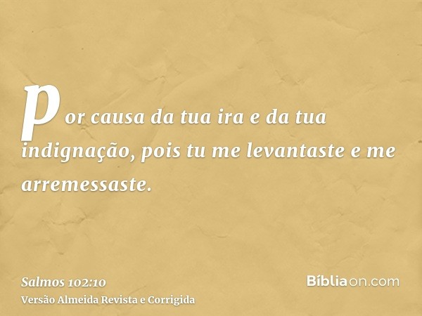 por causa da tua ira e da tua indignação, pois tu me levantaste e me arremessaste.