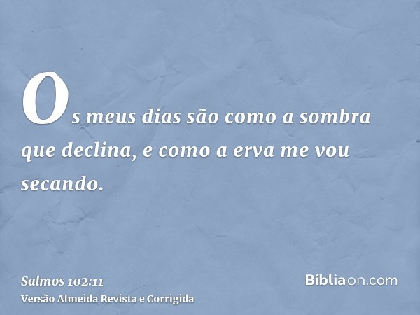 Os meus dias são como a sombra que declina, e como a erva me vou secando.
