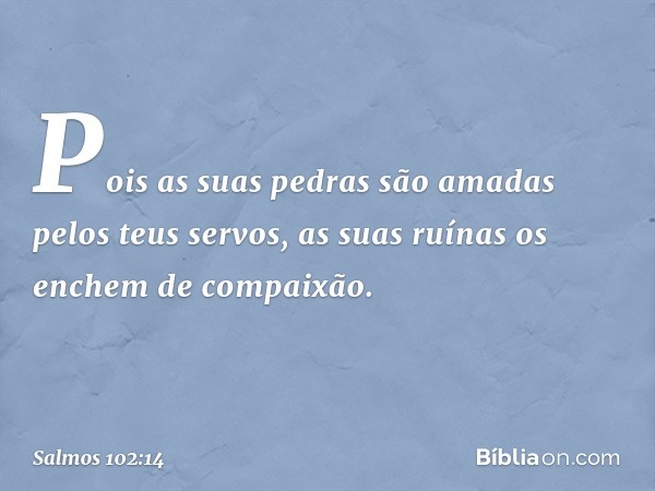 Pois as suas pedras são amadas
pelos teus servos,
as suas ruínas os enchem de compaixão. -- Salmo 102:14