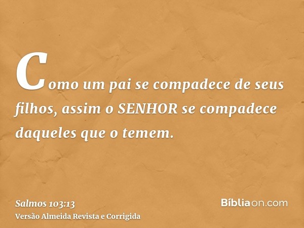 Como um pai se compadece de seus filhos, assim o SENHOR se compadece daqueles que o temem.