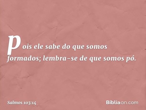 pois ele sabe do que somos formados;
lembra-se de que somos pó. -- Salmo 103:14