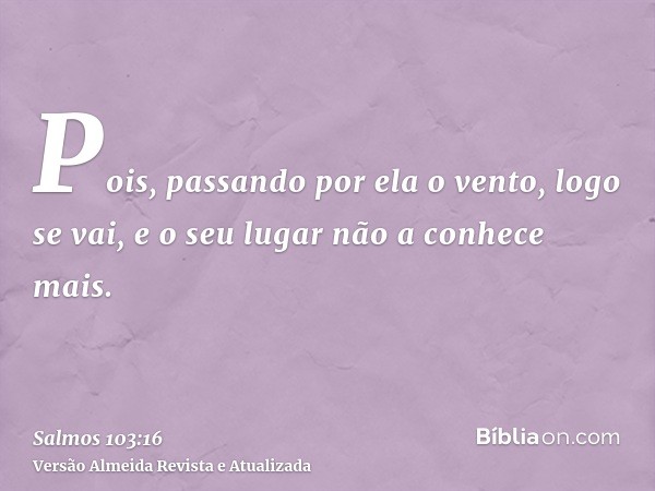 Pois, passando por ela o vento, logo se vai, e o seu lugar não a conhece mais.