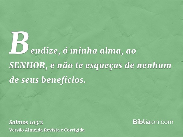 Bendize, ó minha alma, ao SENHOR, e não te esqueças de nenhum de seus benefícios.