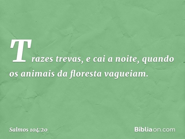 Trazes trevas, e cai a noite,
quando os animais da floresta vagueiam. -- Salmo 104:20