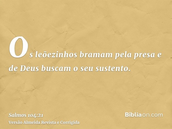 Os leõezinhos bramam pela presa e de Deus buscam o seu sustento.