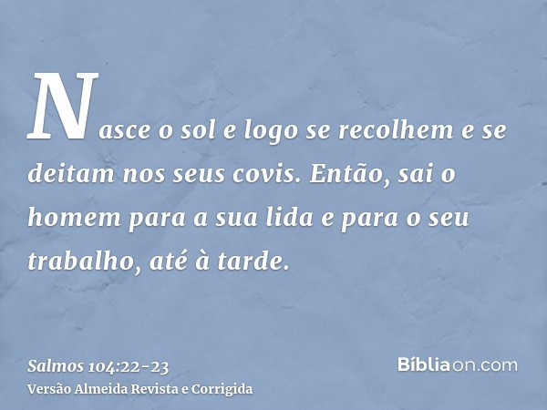 Nasce o sol e logo se recolhem e se deitam nos seus covis.Então, sai o homem para a sua lida e para o seu trabalho, até à tarde.