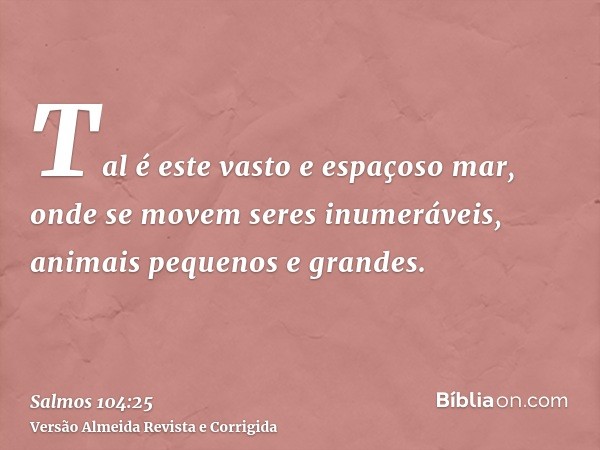 Tal é este vasto e espaçoso mar, onde se movem seres inumeráveis, animais pequenos e grandes.