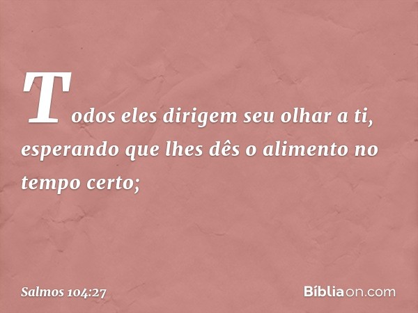 Todos eles dirigem seu olhar a ti,
esperando que lhes dês o alimento no tempo certo; -- Salmo 104:27