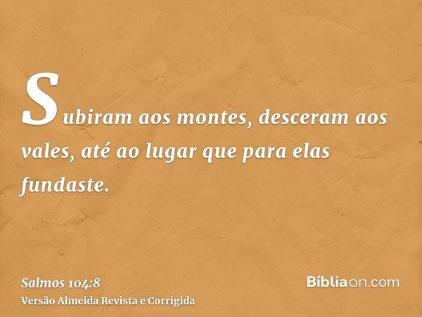 Subiram aos montes, desceram aos vales, até ao lugar que para elas fundaste.
