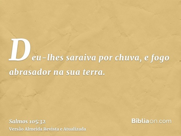 Deu-lhes saraiva por chuva, e fogo abrasador na sua terra.