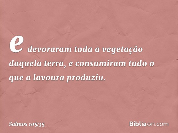 e devoraram toda a vegetação daquela terra,
e consumiram tudo o que a lavoura produziu. -- Salmo 105:35