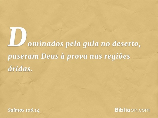 Dominados pela gula no deserto,
puseram Deus à prova nas regiões áridas. -- Salmo 106:14