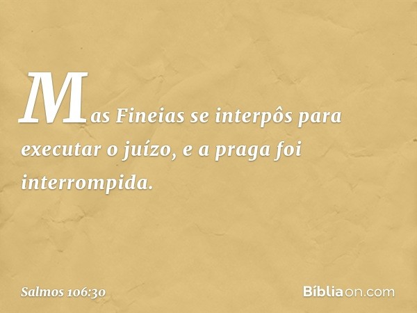 Mas Fineias se interpôs para executar o juízo,
e a praga foi interrompida. -- Salmo 106:30