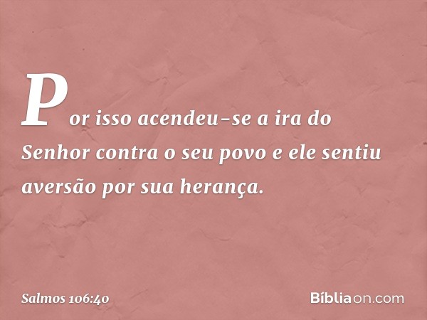 Por isso acendeu-se a ira do Senhor
contra o seu povo
e ele sentiu aversão por sua herança. -- Salmo 106:40