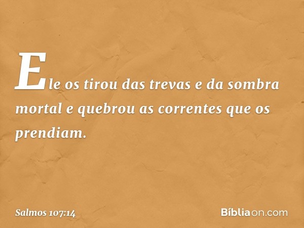 Ele os tirou das trevas e da sombra mortal
e quebrou as correntes que os prendiam. -- Salmo 107:14