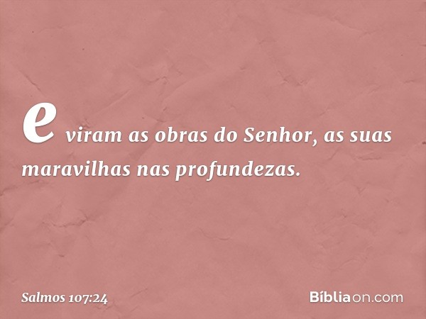 e viram as obras do Senhor,
as suas maravilhas nas profundezas. -- Salmo 107:24