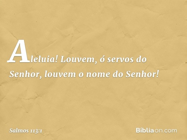 Aleluia!
Louvem, ó servos do Senhor,
louvem o nome do Senhor! -- Salmo 113:1