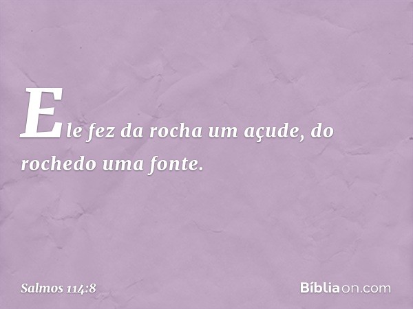 Ele fez da rocha um açude,
do rochedo uma fonte. -- Salmo 114:8