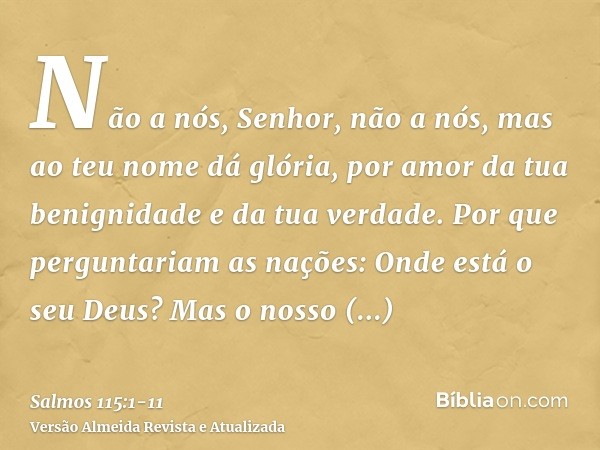 Não a nós, Senhor, não a nós, mas ao teu nome dá glória, por amor da tua benignidade e da tua verdade.Por que perguntariam as nações: Onde está o seu Deus?Mas o