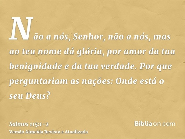 Não a nós, Senhor, não a nós, mas ao teu nome dá glória, por amor da tua benignidade e da tua verdade.Por que perguntariam as nações: Onde está o seu Deus?